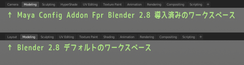 Difference between Maya Config Addon For Blender installed workspace and Blender default workspace