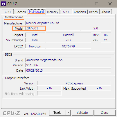 CPU-Z　マザーボード情報