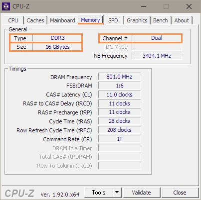 CPU-Z　メモリ情報１