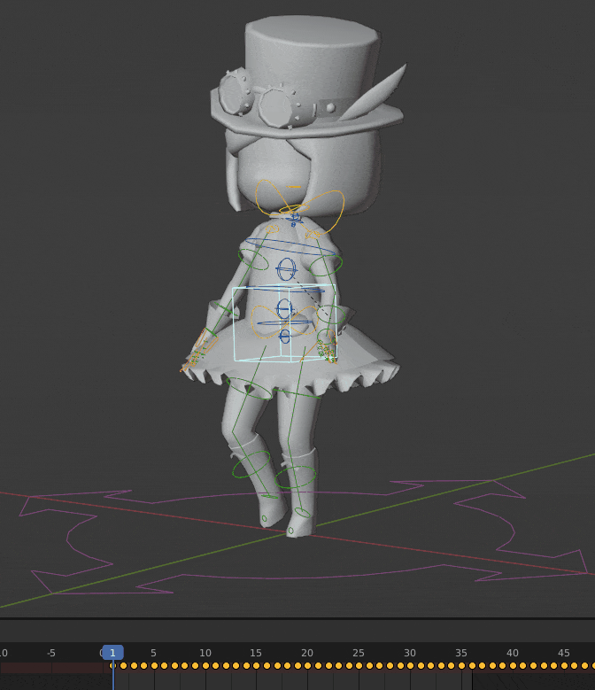 Rigify-rigged character model in Blender worked~!